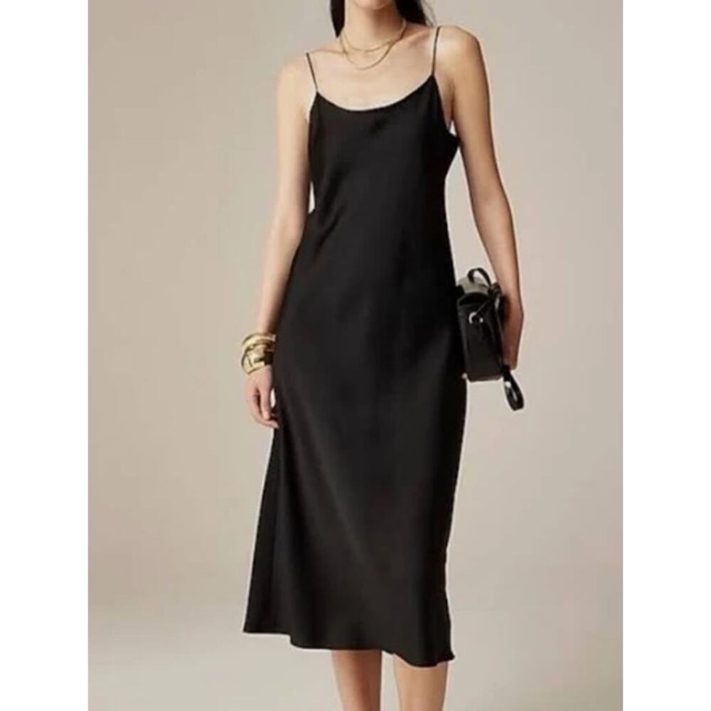 J.Crew Black Slip Dress XXS w/Slit on Side Minimalist Sleeveless Midi Cami Dress